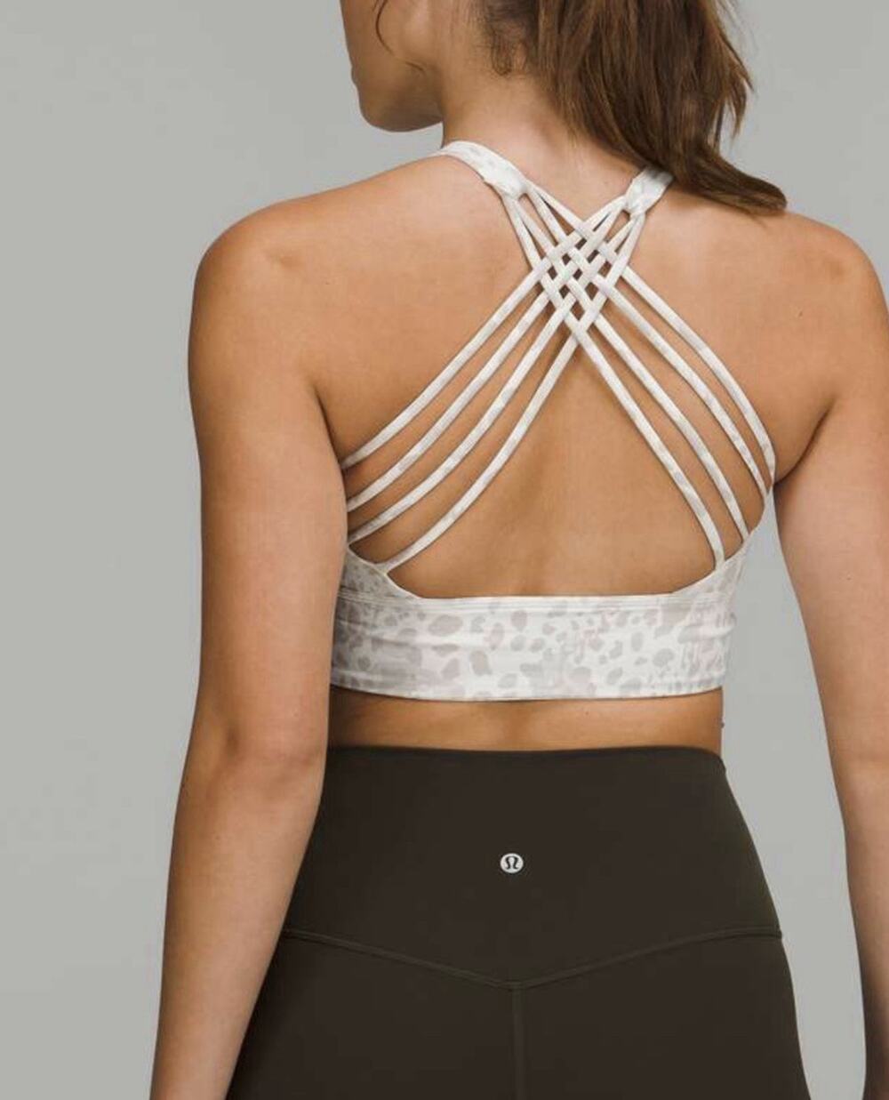 Lululemon Free To Be High Neck Longline Bra Wild Print White Size 4 EUC
